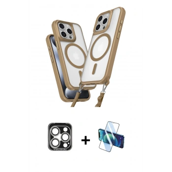 MARSİLYAN™- iPhone 15 Pro Max Kılıf Atlas Doku Koleksiyonu - Siyah 3D Antistatik Seramik Nano Ekran Koruyucu + PVD Metal Kamera Lens - GS