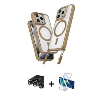 MARSİLYAN™- iPhone 15 Pro Max Kılıf Atlas Doku Koleksiyonu - Siyah 3D Antistatik Seramik Nano Ekran Koruyucu + Raze Metal Kamera Lens - GS