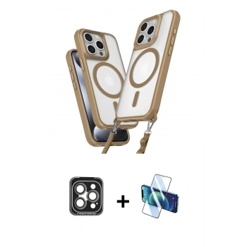 MARSİLYAN™- iPhone 15 Pro Max Kılıf Atlas Doku Koleksiyonu - Siyah 3D Antistatik Seramik Nano Ekran Koruyucu + PVD Metal Kamera Lens - GI