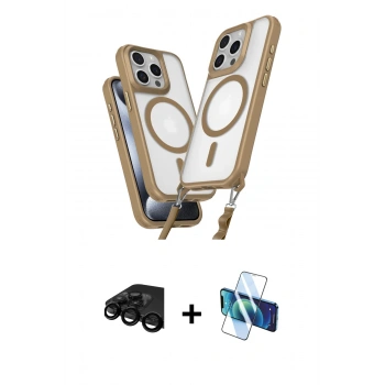 MARSİLYAN™- iPhone 15 Pro Max Kılıf Atlas Doku Koleksiyonu - Siyah 3D Antistatik Seramik Nano Ekran Koruyucu + Raze Metal Kamera Lens - SH