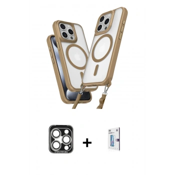 MARSİLYAN™- iPhone 15 Pro Max Kılıf Atlas Doku Koleksiyonu - Siyah Bilvis 0.18mm Plus Cam Ekran Koruyucu + PVD Metal Kamera Lens - GS