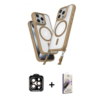 MARSİLYAN™- iPhone 15 Pro Max Kılıf Atlas Doku Koleksiyonu - Siyah Bilvis 3D Mat Cam Ekran Koruyucu + PVD Metal Kamera Lens - TU