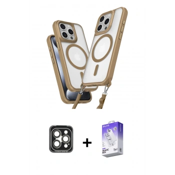 MARSİLYAN™- iPhone 15 Pro Max Kılıf Atlas Doku Koleksiyonu - Siyah Bilvis 5in1 3D Magic Cam Ekran Koruyucu + PVD Metal Kamera Lens - GI