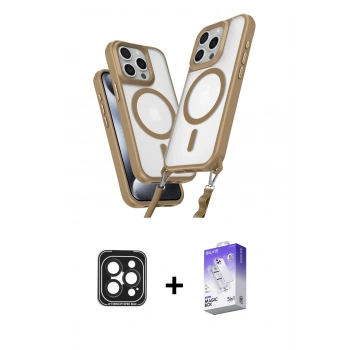 MARSİLYAN™- iPhone 15 Pro Max Kılıf Atlas Doku Koleksiyonu - Siyah Bilvis 5in1 3D Magic Cam Ekran Koruyucu + PVD Metal Kamera Lens - SH