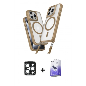 MARSİLYAN™- iPhone 15 Pro Max Kılıf Atlas Doku Koleksiyonu - Siyah Bilvis 5in1 5D Magic Hayalet Cam Ekran Koruyucu + PVD Metal Kamera Lens - LT