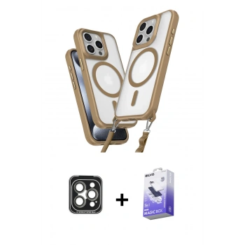 MARSİLYAN™- iPhone 15 Pro Max Kılıf Atlas Doku Koleksiyonu - Siyah Bilvis 5in1 5D Magic Hayalet Cam Ekran Koruyucu + PVD Metal Kamera Lens - GI