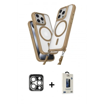 MARSİLYAN™- iPhone 15 Pro Max Kılıf Atlas Doku Koleksiyonu - Siyah Bilvis Hayalet Cam Ekran Koruyucu + PVD Metal Kamera Lens - GS
