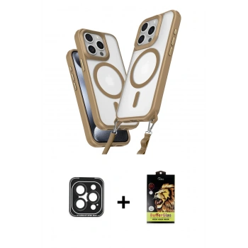 MARSİLYAN™- iPhone 15 Pro Max Kılıf Atlas Doku Koleksiyonu - Siyah Buffer Cam Ekran Koruyucu + PVD Metal Kamera Lens - SH
