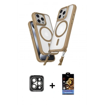 MARSİLYAN™- iPhone 15 Pro Max Kılıf Atlas Doku Koleksiyonu - Siyah Buffer Hayalet Cam Ekran Koruyucu + PVD Metal Kamera Lens - GI
