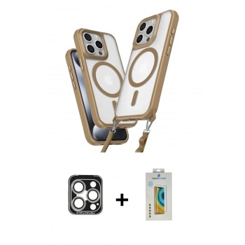 MARSİLYAN™- iPhone 15 Pro Max Kılıf Atlas Doku Koleksiyonu - Siyah Polymer Nano Ekran Koruyucu + PVD Metal Kamera Lens - GS