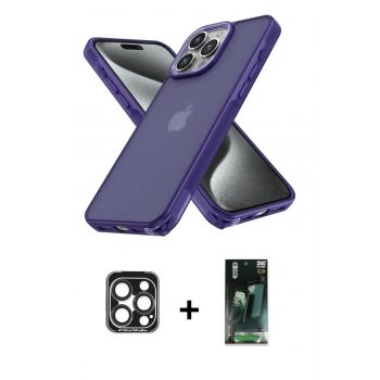 MARSİLYAN™- iPhone 15 Pro Max Kılıf Atlas Form - Şeffaf 360 Full Body Arka Koruyucu + PVD Metal Kamera Lens - LT