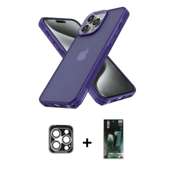 MARSİLYAN™- iPhone 15 Pro Max Kılıf Atlas Form - Şeffaf 360 Full Body Arka Koruyucu + PVD Metal Kamera Lens - GS