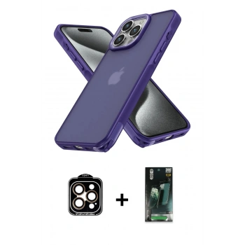 MARSİLYAN™- iPhone 15 Pro Max Kılıf Atlas Form - Siyah 360 Mat Full Body Arka Koruyucu + PVD Metal Kamera Lens - TU