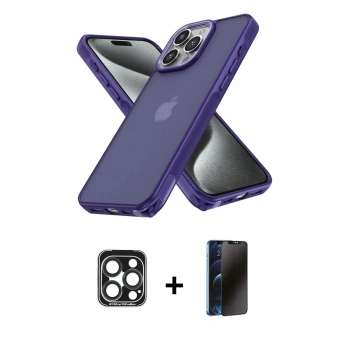 MARSİLYAN™- iPhone 15 Pro Max Kılıf Atlas Form - Siyah 3D Antistatik Hayalet Cam Ekran Koruyucu + PVD Metal Kamera Lens - LT