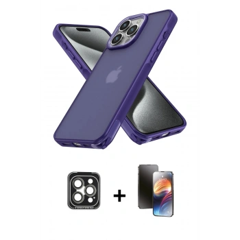 MARSİLYAN™- iPhone 15 Pro Max Kılıf Atlas Form - Siyah 3D Antistatik Mat Seramik Nano Ekran Koruyucu + PVD Metal Kamera Lens - GI