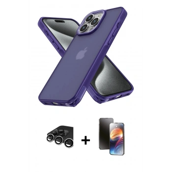 MARSİLYAN™- iPhone 15 Pro Max Kılıf Atlas Form - Siyah 3D Antistatik Mat Seramik Nano Ekran Koruyucu + Raze Metal Kamera Lens - GS