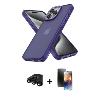 MARSİLYAN™- iPhone 15 Pro Max Kılıf Atlas Form - Siyah 3D Antistatik Mat Seramik Nano Ekran Koruyucu + Raze Metal Kamera Lens - SH