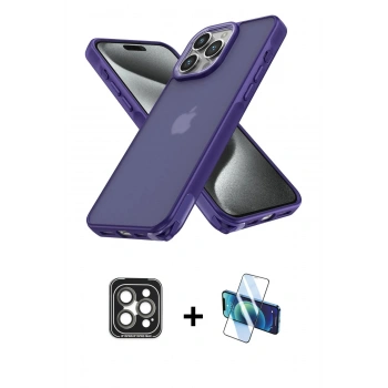 MARSİLYAN™- iPhone 15 Pro Max Kılıf Atlas Form - Siyah 3D Antistatik Seramik Nano Ekran Koruyucu + PVD Metal Kamera Lens - GI