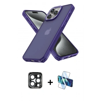 MARSİLYAN™- iPhone 15 Pro Max Kılıf Atlas Form - Siyah 3D Antistatik Seramik Nano Ekran Koruyucu + PVD Metal Kamera Lens - LT
