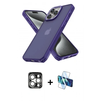 MARSİLYAN™- iPhone 15 Pro Max Kılıf Atlas Form - Siyah 3D Antistatik Seramik Nano Ekran Koruyucu + PVD Metal Kamera Lens - GS
