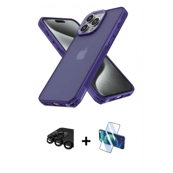 MARSİLYAN™- iPhone 15 Pro Max Kılıf Atlas Form - Siyah 3D Antistatik Seramik Nano Ekran Koruyucu + Raze Metal Kamera Lens - SH