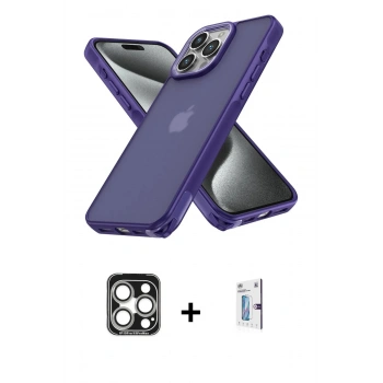 MARSİLYAN™- iPhone 15 Pro Max Kılıf Atlas Form - Siyah Bilvis 0.18mm Plus Cam Ekran Koruyucu + PVD Metal Kamera Lens - GS