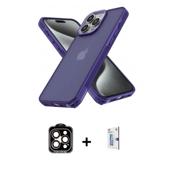 MARSİLYAN™- iPhone 15 Pro Max Kılıf Atlas Form - Siyah Bilvis 0.18mm Plus Cam Ekran Koruyucu + PVD Metal Kamera Lens - TU