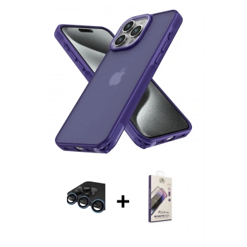 MARSİLYAN™- iPhone 15 Pro Max Kılıf Atlas Form - Siyah Bilvis 3D Mat Cam Ekran Koruyucu + Raze Metal Kamera Lens - LT