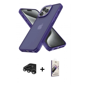 MARSİLYAN™- iPhone 15 Pro Max Kılıf Atlas Form - Siyah Bilvis 3D Mat Cam Ekran Koruyucu + Raze Metal Kamera Lens - TMGI