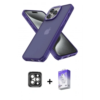 MARSİLYAN™- iPhone 15 Pro Max Kılıf Atlas Form - Siyah Bilvis 5in1 3D Magic Cam Ekran Koruyucu + PVD Metal Kamera Lens - GI