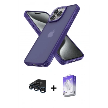MARSİLYAN™- iPhone 15 Pro Max Kılıf Atlas Form - Siyah Bilvis 5in1 3D Magic Cam Ekran Koruyucu + Raze Metal Kamera Lens - LT