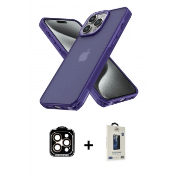 MARSİLYAN™- iPhone 15 Pro Max Kılıf Atlas Form - Siyah Bilvis Hayalet Cam Ekran Koruyucu + PVD Metal Kamera Lens - TU