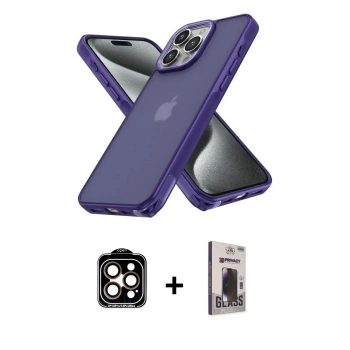MARSİLYAN™- iPhone 15 Pro Max Kılıf Atlas Form - Siyah Bilvis Hayalet Cam Ekran Koruyucu + PVD Metal Kamera Lens - TU