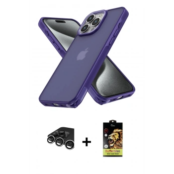 MARSİLYAN™- iPhone 15 Pro Max Kılıf Atlas Form - Siyah Buffer Cam Ekran Koruyucu + Raze Metal Kamera Lens - GS