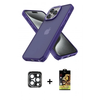 MARSİLYAN™- iPhone 15 Pro Max Kılıf Atlas Form - Siyah Buffer Cam Ekran Koruyucu + PVD Metal Kamera Lens - LT