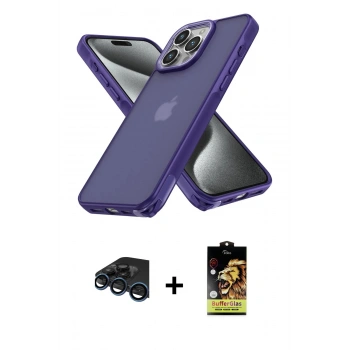 MARSİLYAN™- iPhone 15 Pro Max Kılıf Atlas Form - Siyah Buffer Cam Ekran Koruyucu + Raze Metal Kamera Lens - LT