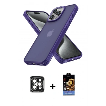 MARSİLYAN™- iPhone 15 Pro Max Kılıf Atlas Form - Siyah Buffer Hayalet Cam Ekran Koruyucu + PVD Metal Kamera Lens - GI
