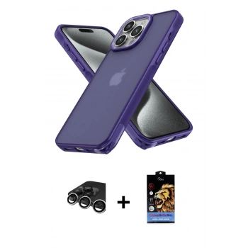 MARSİLYAN™- iPhone 15 Pro Max Kılıf Atlas Form - Siyah Buffer Hayalet Cam Ekran Koruyucu + Raze Metal Kamera Lens - GS