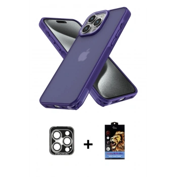 MARSİLYAN™- iPhone 15 Pro Max Kılıf Atlas Form - Siyah Buffer Hayalet Cam Ekran Koruyucu + PVD Metal Kamera Lens - GS