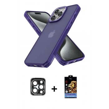 MARSİLYAN™- iPhone 15 Pro Max Kılıf Atlas Form - Siyah Buffer Hayalet Cam Ekran Koruyucu + PVD Metal Kamera Lens - LT