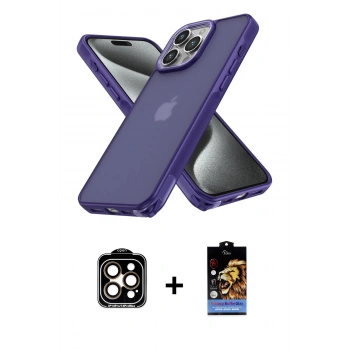MARSİLYAN™- iPhone 15 Pro Max Kılıf Atlas Form - Siyah Buffer Hayalet Cam Ekran Koruyucu + PVD Metal Kamera Lens - TU