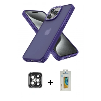 MARSİLYAN™- iPhone 15 Pro Max Kılıf Atlas Form - Siyah Polymer Nano Ekran Koruyucu + PVD Metal Kamera Lens - GI