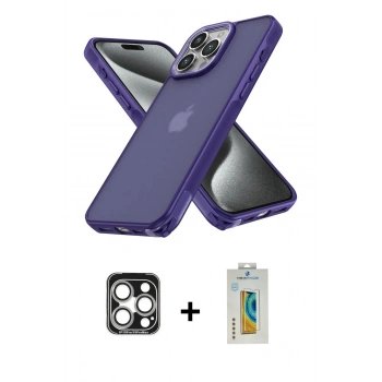 MARSİLYAN™- iPhone 15 Pro Max Kılıf Atlas Form - Siyah Polymer Nano Ekran Koruyucu + PVD Metal Kamera Lens - GS
