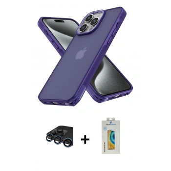 MARSİLYAN™- iPhone 15 Pro Max Kılıf Atlas Form - Siyah Polymer Nano Ekran Koruyucu + Raze Metal Kamera Lens - LT