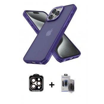 MARSİLYAN™- iPhone 15 Pro Max Kılıf Atlas Form - Siyah Vanessa Magic Hayalet Cam + PVD Metal Kamera Lens - TU