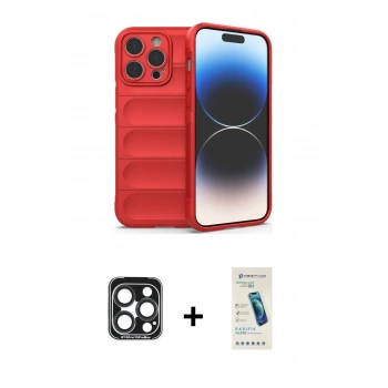MARSİLYAN™- iPhone 15 Pro Max Kılıf Atlas Koleksiyonu - Şeffaf Pasifik Cam Ekran Koruyucu + PVD Metal Kamera Lens - LT