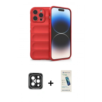 MARSİLYAN™- iPhone 15 Pro Max Kılıf Atlas Koleksiyonu - Şeffaf Pasifik Cam Ekran Koruyucu + PVD Metal Kamera Lens - SH