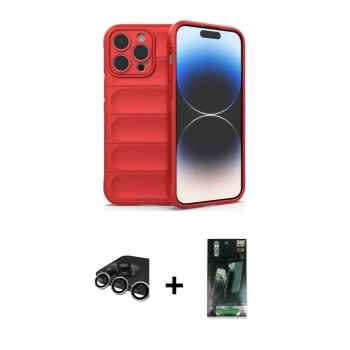 MARSİLYAN™- iPhone 15 Pro Max Kılıf Atlas Koleksiyonu - Siyah 360 Mat Full Body Arka Koruyucu + Raze Metal Kamera Lens - GS