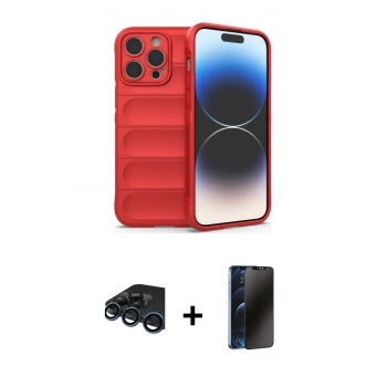 MARSİLYAN™- iPhone 15 Pro Max Kılıf Atlas Koleksiyonu - Siyah 3D Antistatik Hayalet Cam Ekran Koruyucu + Raze Metal Kamera Lens - LT