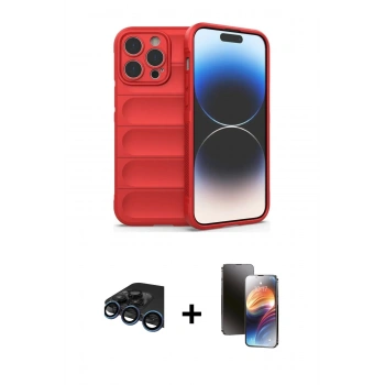 MARSİLYAN™- iPhone 15 Pro Max Kılıf Atlas Koleksiyonu - Siyah 3D Antistatik Mat Seramik Nano Ekran Koruyucu + Raze Metal Kamera Lens - LT